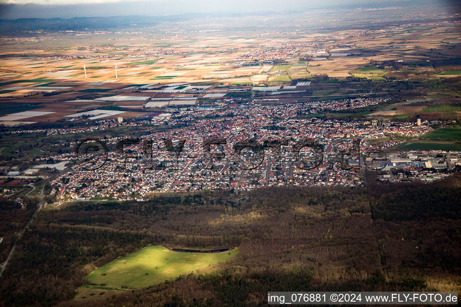 Aerial view of Schifferstadt in the state Rhineland-Palatinate, Germany