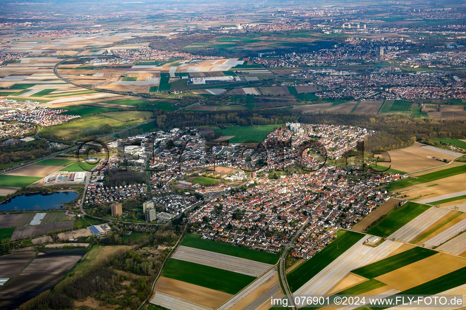 Aerial view of Neuhofen in the state Rhineland-Palatinate, Germany