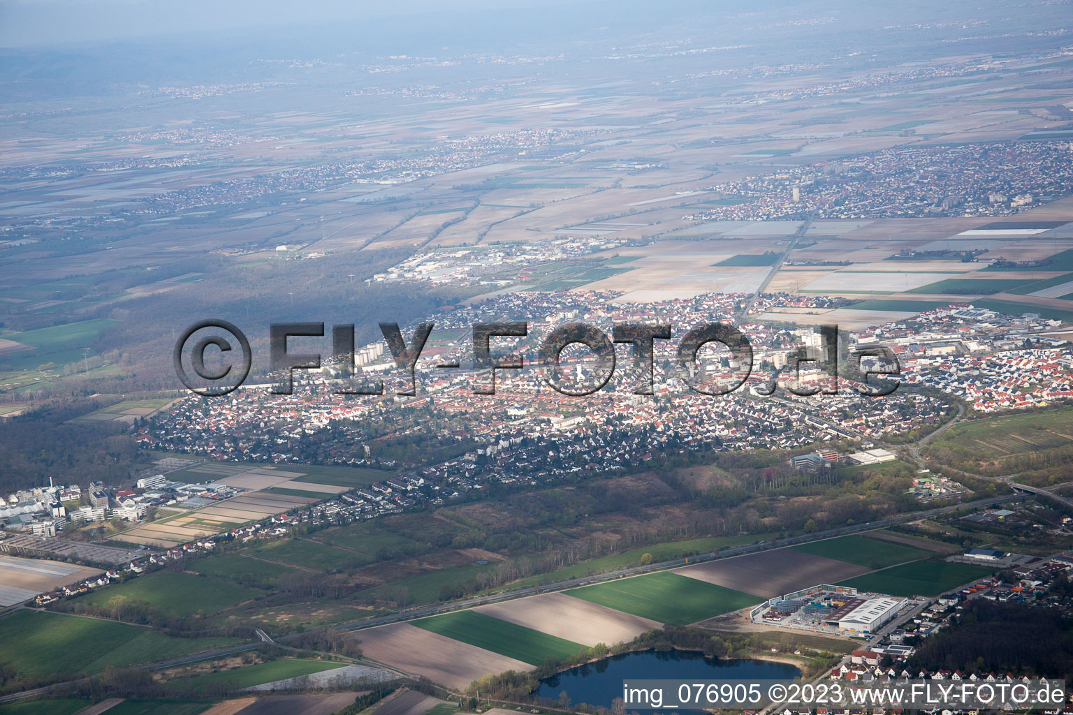 Aerial view of Limburgerhof in the state Rhineland-Palatinate, Germany