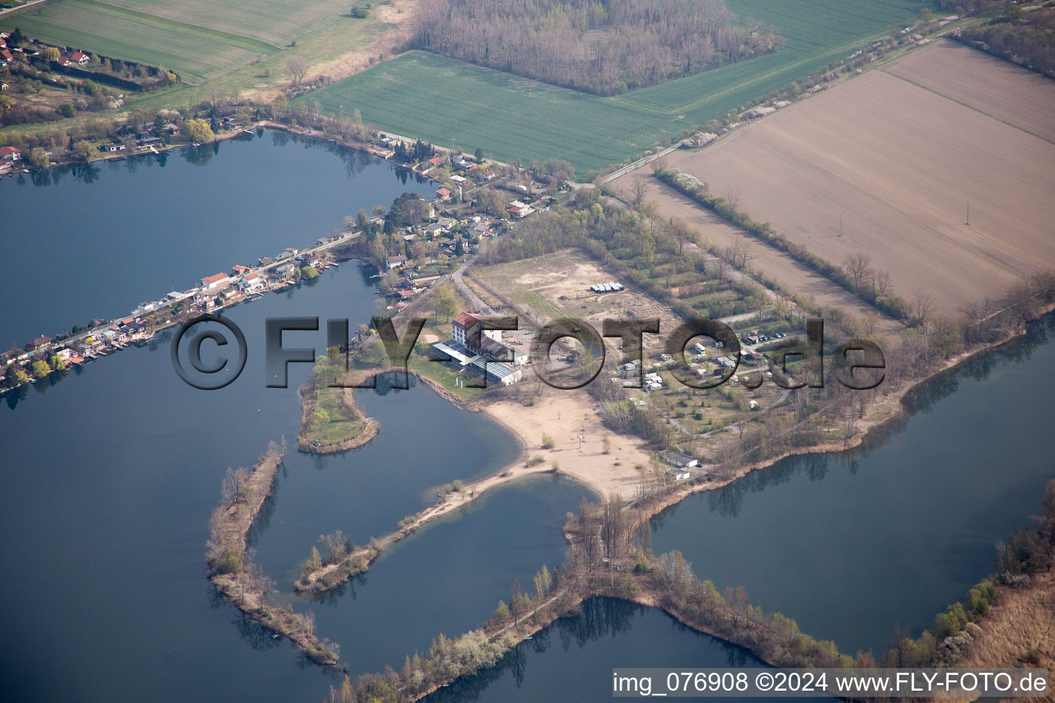 Aerial view of Altrip in the state Rhineland-Palatinate, Germany