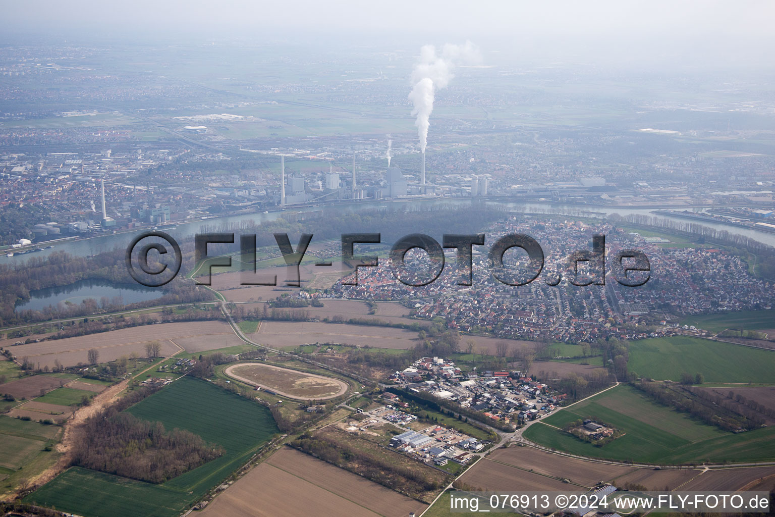 Altrip in the state Rhineland-Palatinate, Germany from above