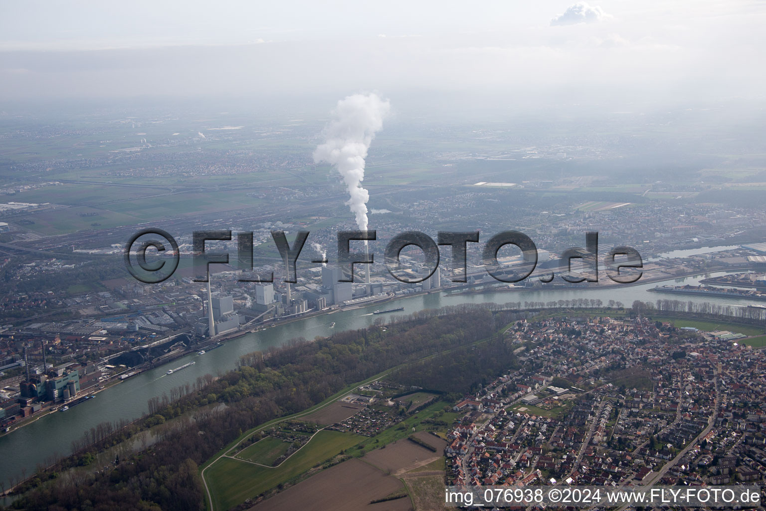 Altrip in the state Rhineland-Palatinate, Germany seen from above