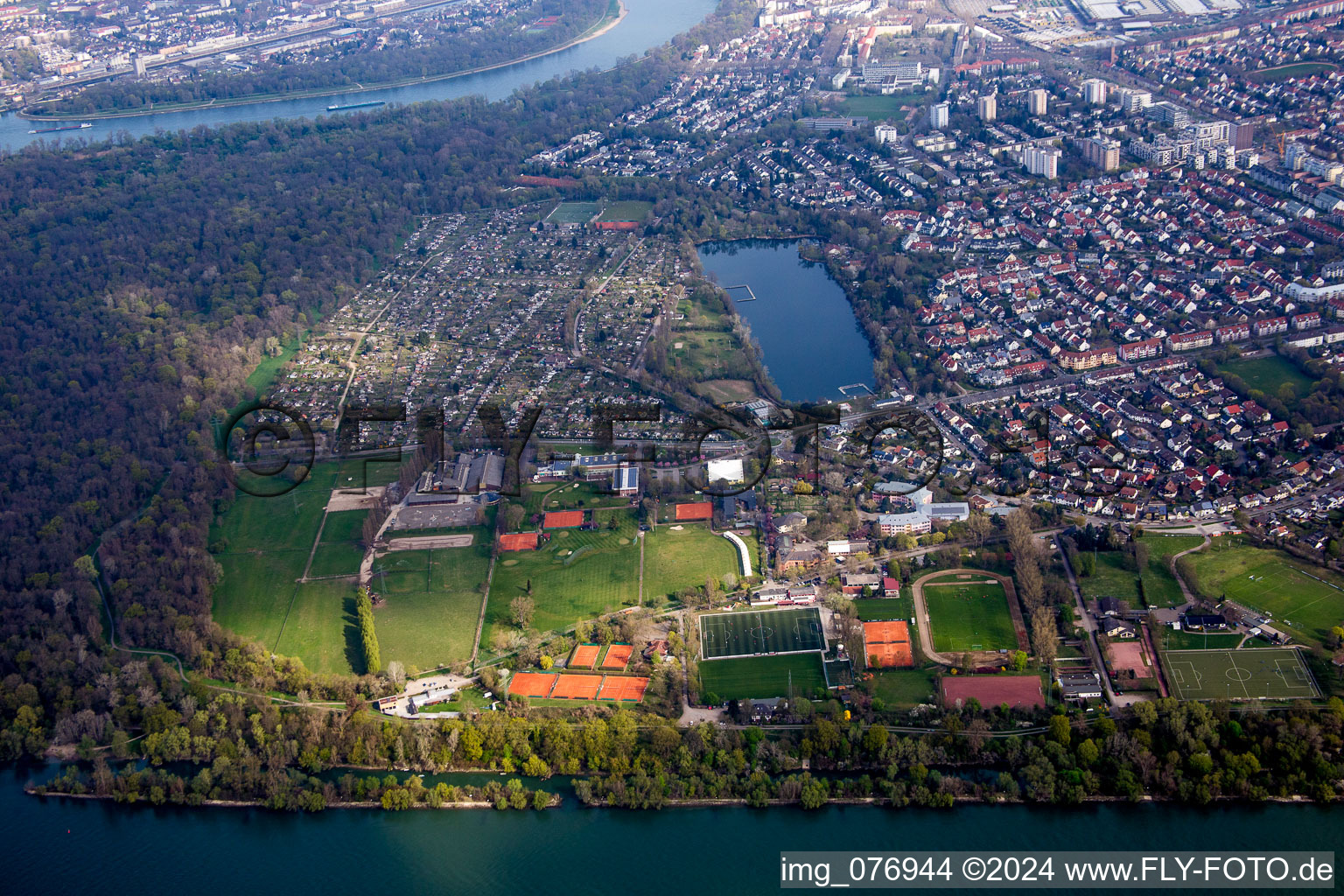 Ensemble of sports grounds of TSV Mannheim-Neckarau and Baofee Stollenwoerthweier in the district Neckarau in Mannheim in the state Baden-Wurttemberg, Germany