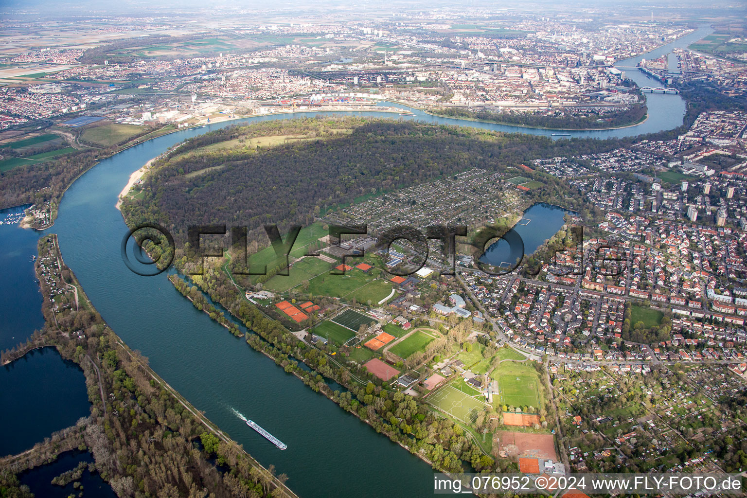 Forest Park and Rice Island in the district Niederfeld in Mannheim in the state Baden-Wuerttemberg, Germany