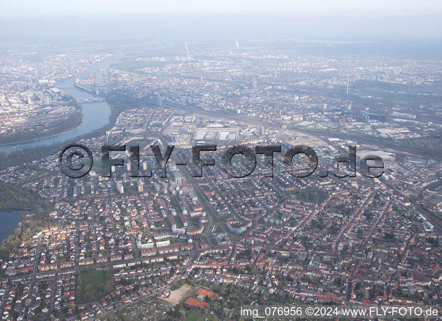 Aerial view of Lindenhof in the district Niederfeld in Mannheim in the state Baden-Wuerttemberg, Germany