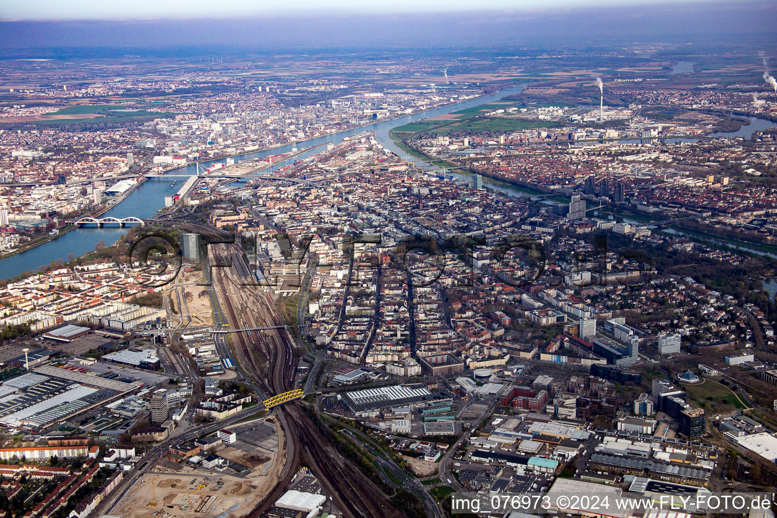 Aerial view of District Innenstadt in Mannheim in the state Baden-Wuerttemberg, Germany