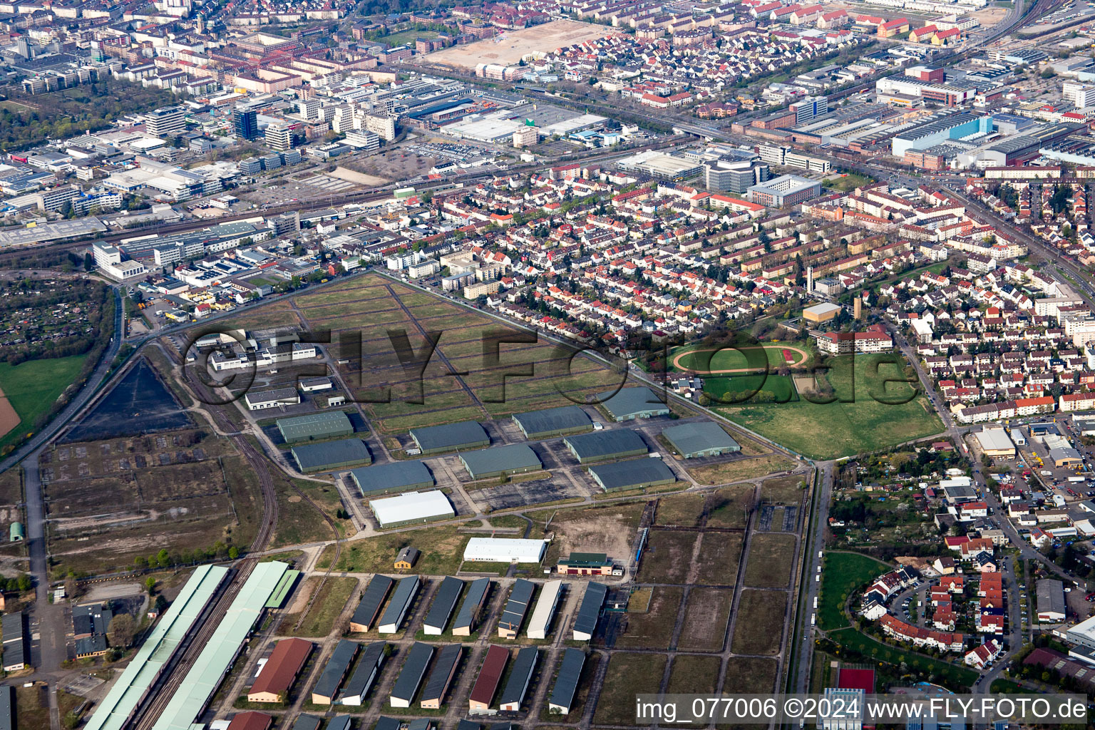 Aerial view of At the Aubuckel in the district Käfertal in Mannheim in the state Baden-Wuerttemberg, Germany