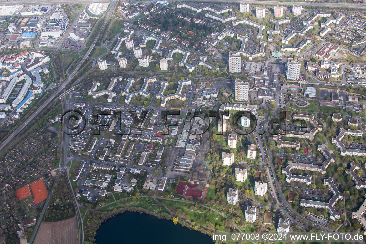 Aerial view of Settlement area in the district Vogelstang in Mannheim in the state Baden-Wurttemberg, Germany