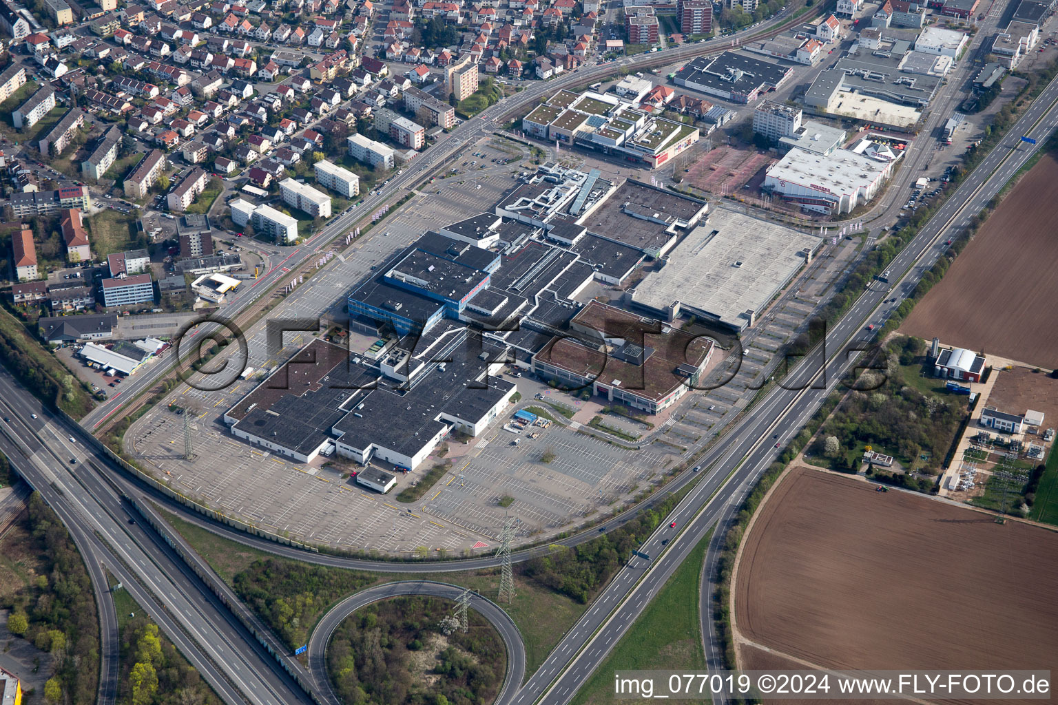 Shopping center at Viernheimer Kreuz in Viernheim in the state Hesse, Germany