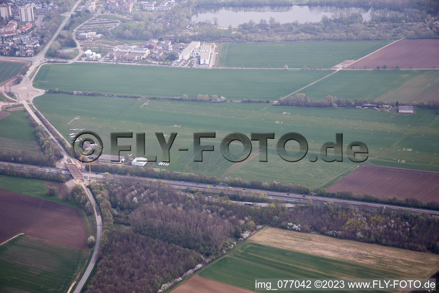Aerial view of Heppenheim, airfield in Heppenheim an der Bergstrasse in the state Hesse, Germany