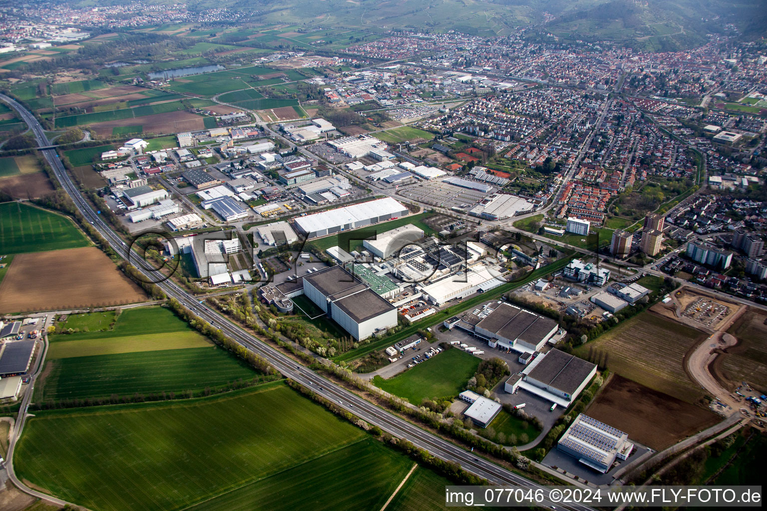 Industrial and commercial area on A5 in Heppenheim (Bergstrasse) in the state Hesse, Germany