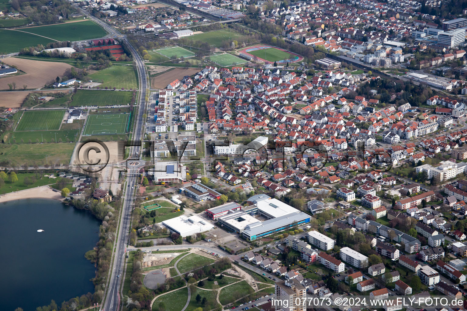 Aerial view of Construction of the bypass road in in Bensheim in the state Hesse