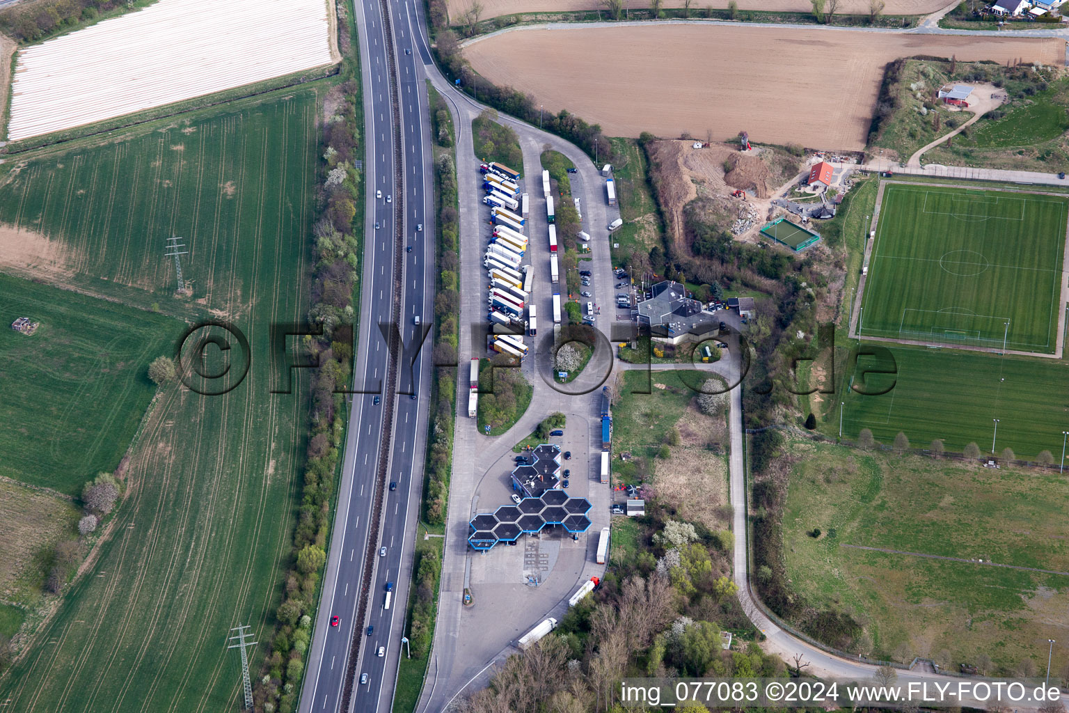 Motorway service area on the edge of the course of BAB highway A5 Bergstrasse in the district Auerbach in Bensheim in the state Hesse