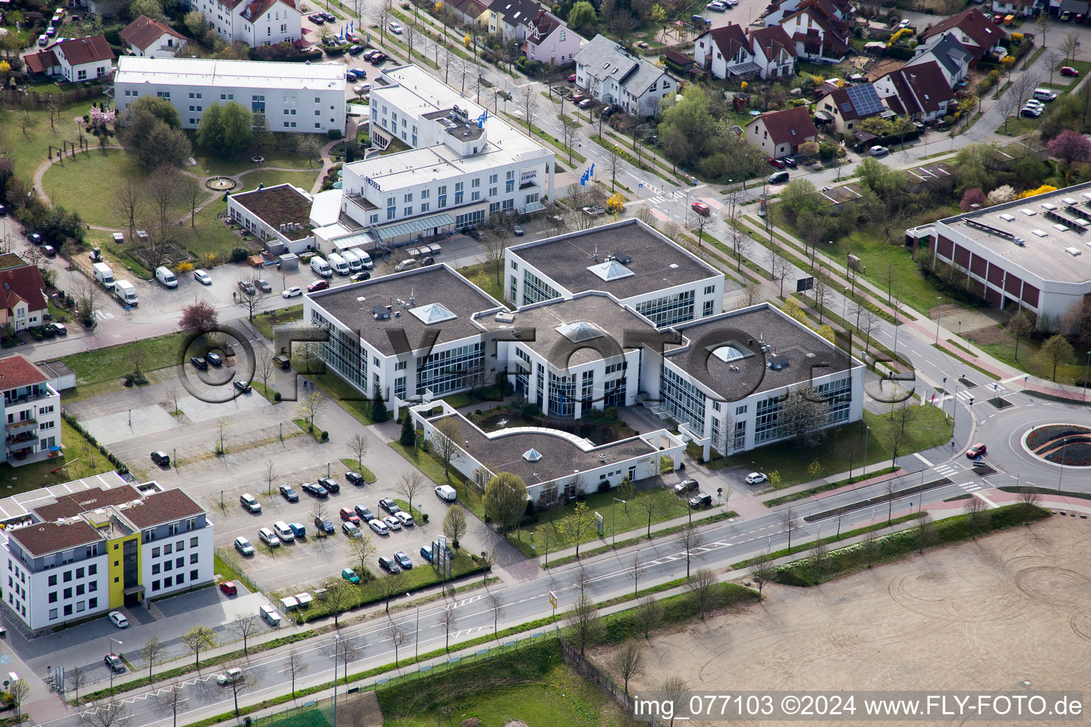 Oblique view of Industrial estate and company settlement Track&Trace Academy und Europa Hotel in the district Auerbach in Bensheim in the state Hesse