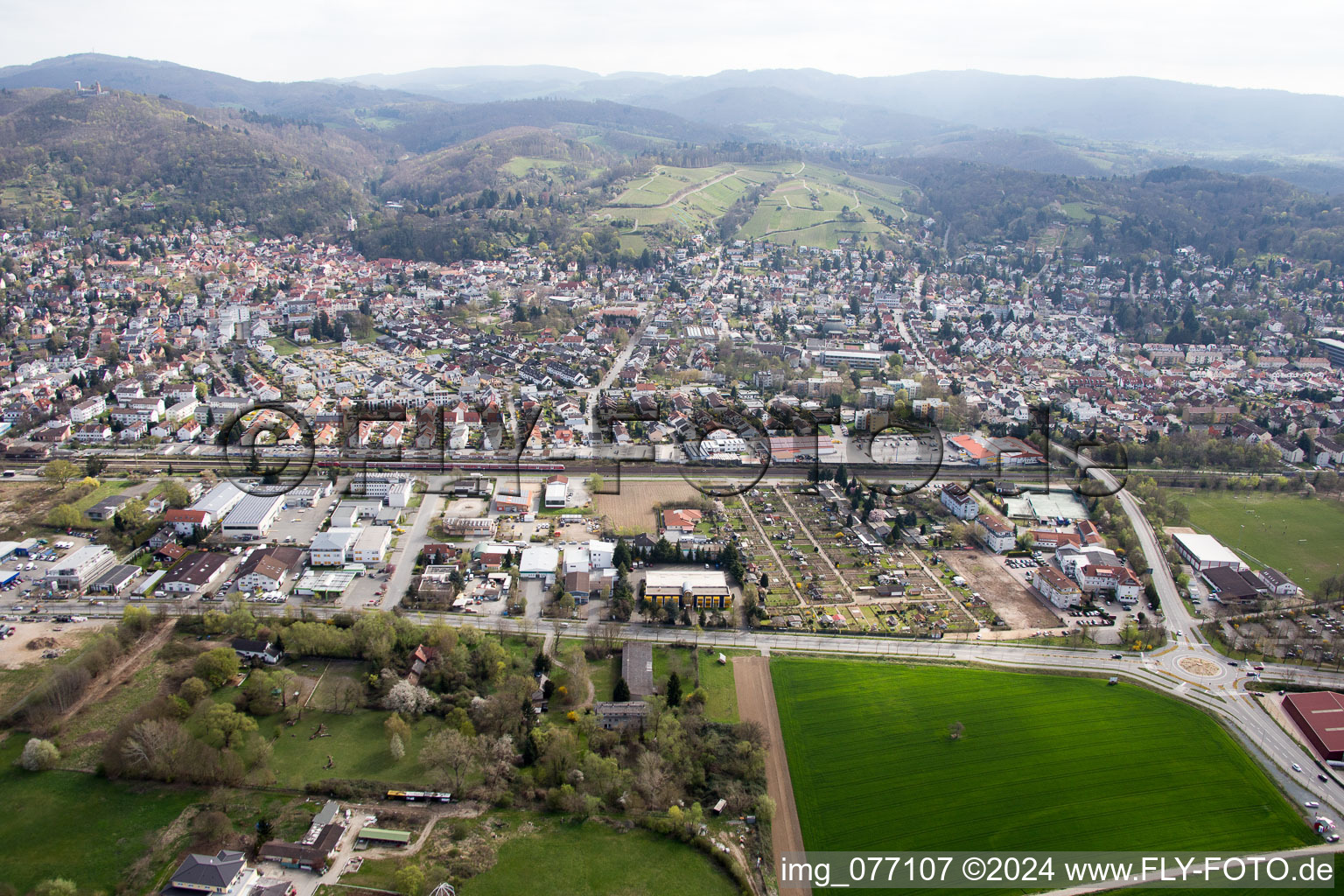 Oblique view of District Auerbach in Bensheim in the state Hesse, Germany