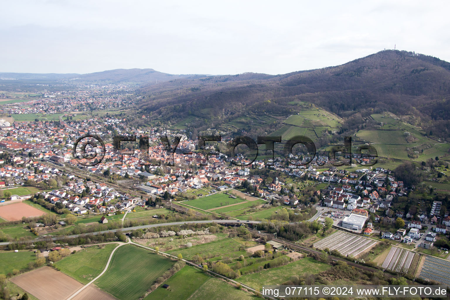 Zwingenberg in the state Hesse, Germany from above