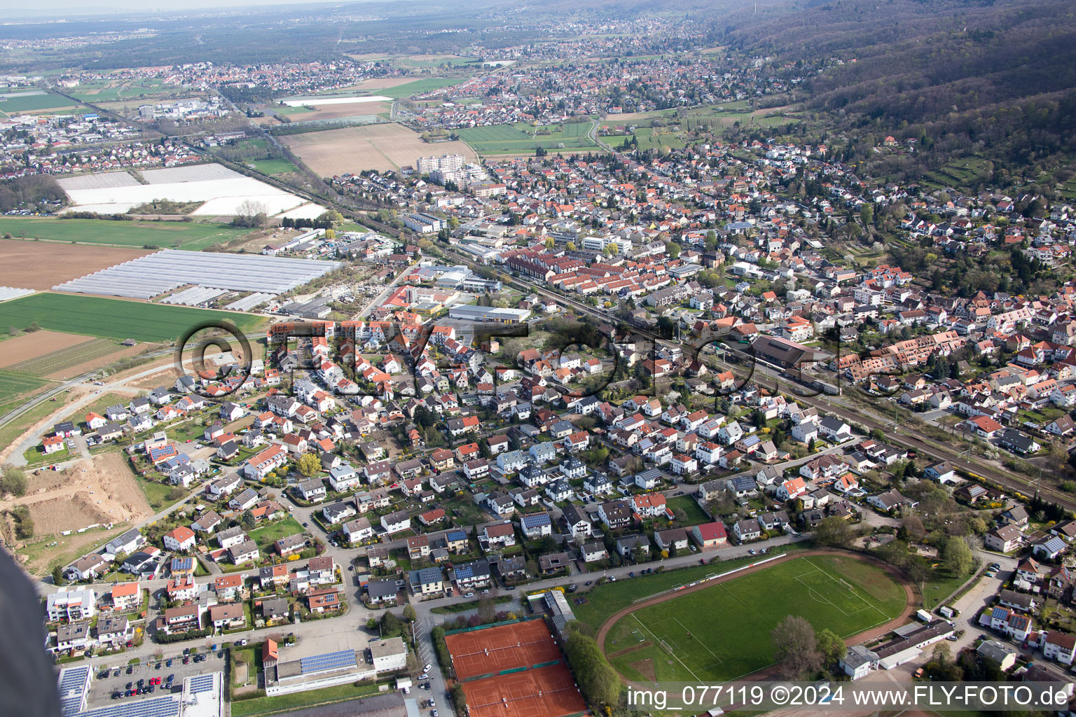 Zwingenberg in the state Hesse, Germany from the plane