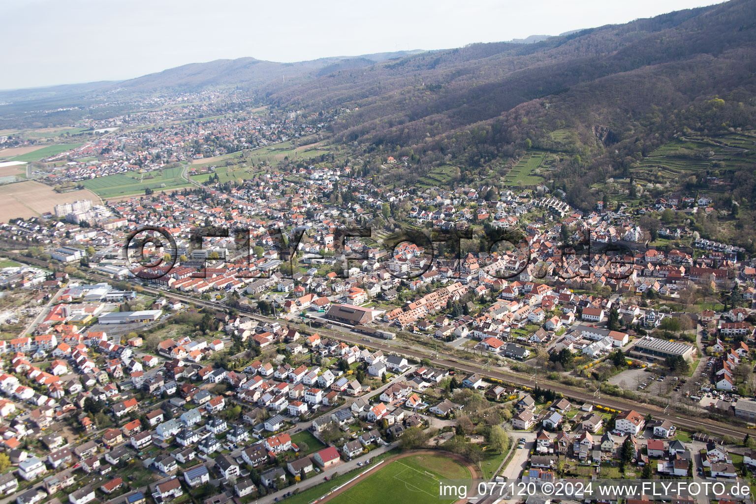 Bird's eye view of Zwingenberg in the state Hesse, Germany