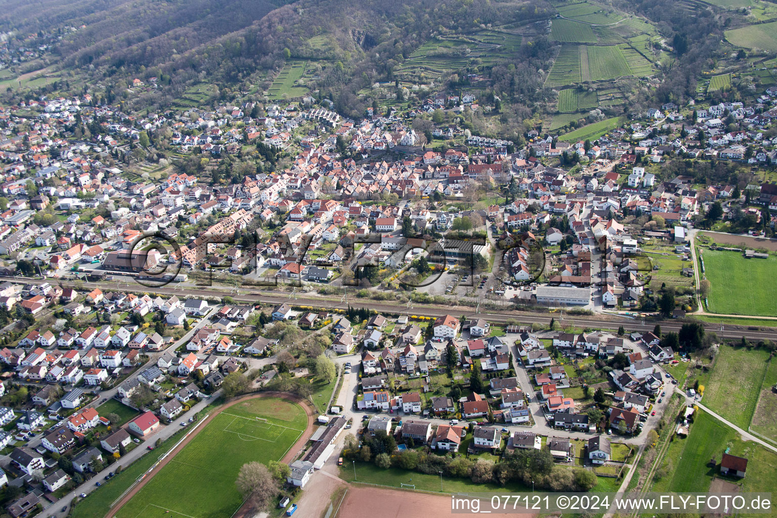 Zwingenberg in the state Hesse, Germany viewn from the air