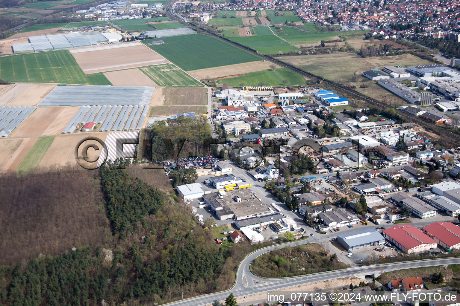 Oblique view of Alsbach-Hänlein, Sandwiese industrial area in Alsbach-Hähnlein in the state Hesse, Germany