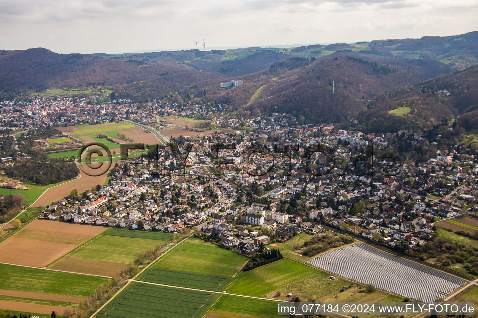 View of the streets and houses of the residential areas in the district Jugenheim an der Bergstrasse in Seeheim-Jugenheim in the state Hesse, Germany