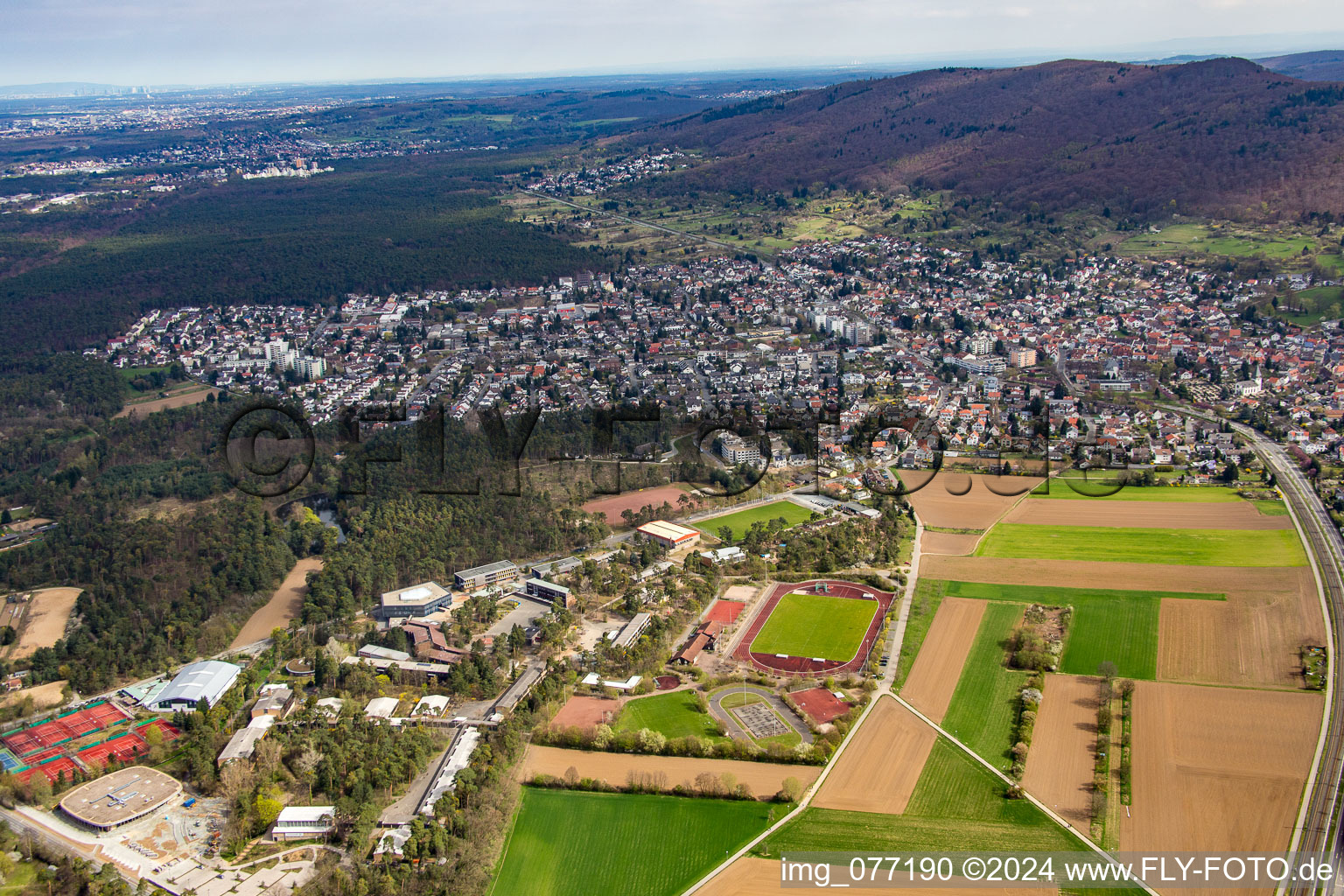 Aerial view of District Jugenheim an der Bergstrasse in Seeheim-Jugenheim in the state Hesse, Germany