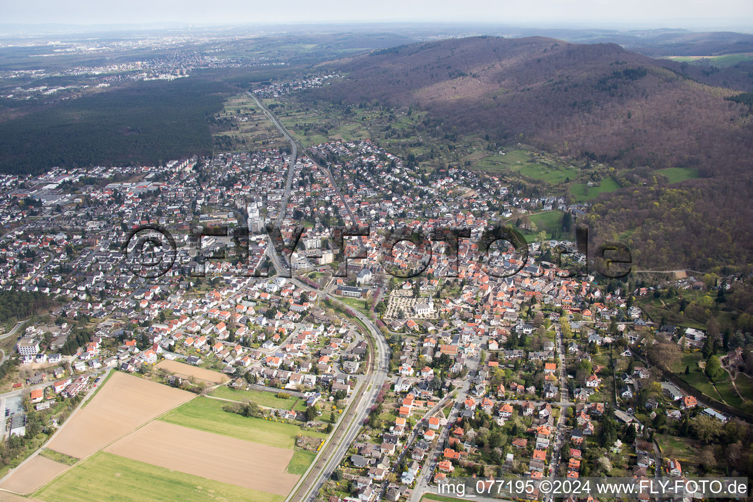 Aerial photograpy of District Jugenheim an der Bergstrasse in Seeheim-Jugenheim in the state Hesse, Germany