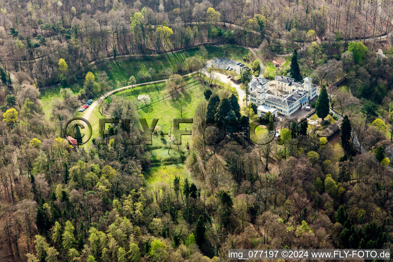 Complex of the hotel building Annettes Gastronomie in Schloss Heiligenberg in Jugenheim in the state Hesse, Germany