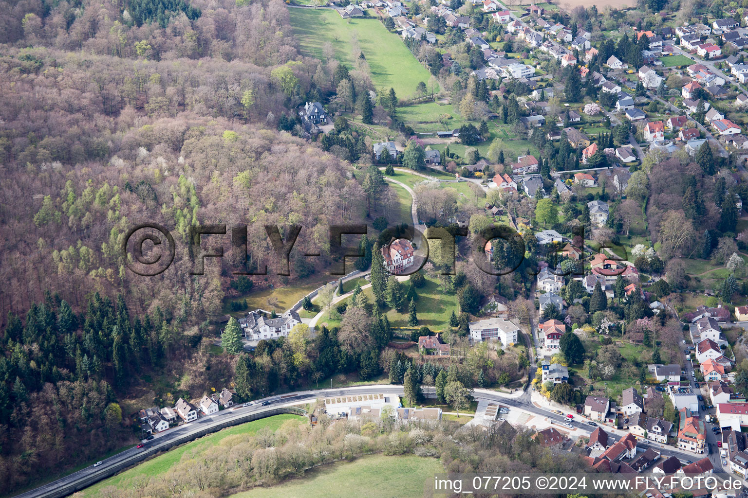 District Jugenheim an der Bergstrasse in Seeheim-Jugenheim in the state Hesse, Germany from the plane