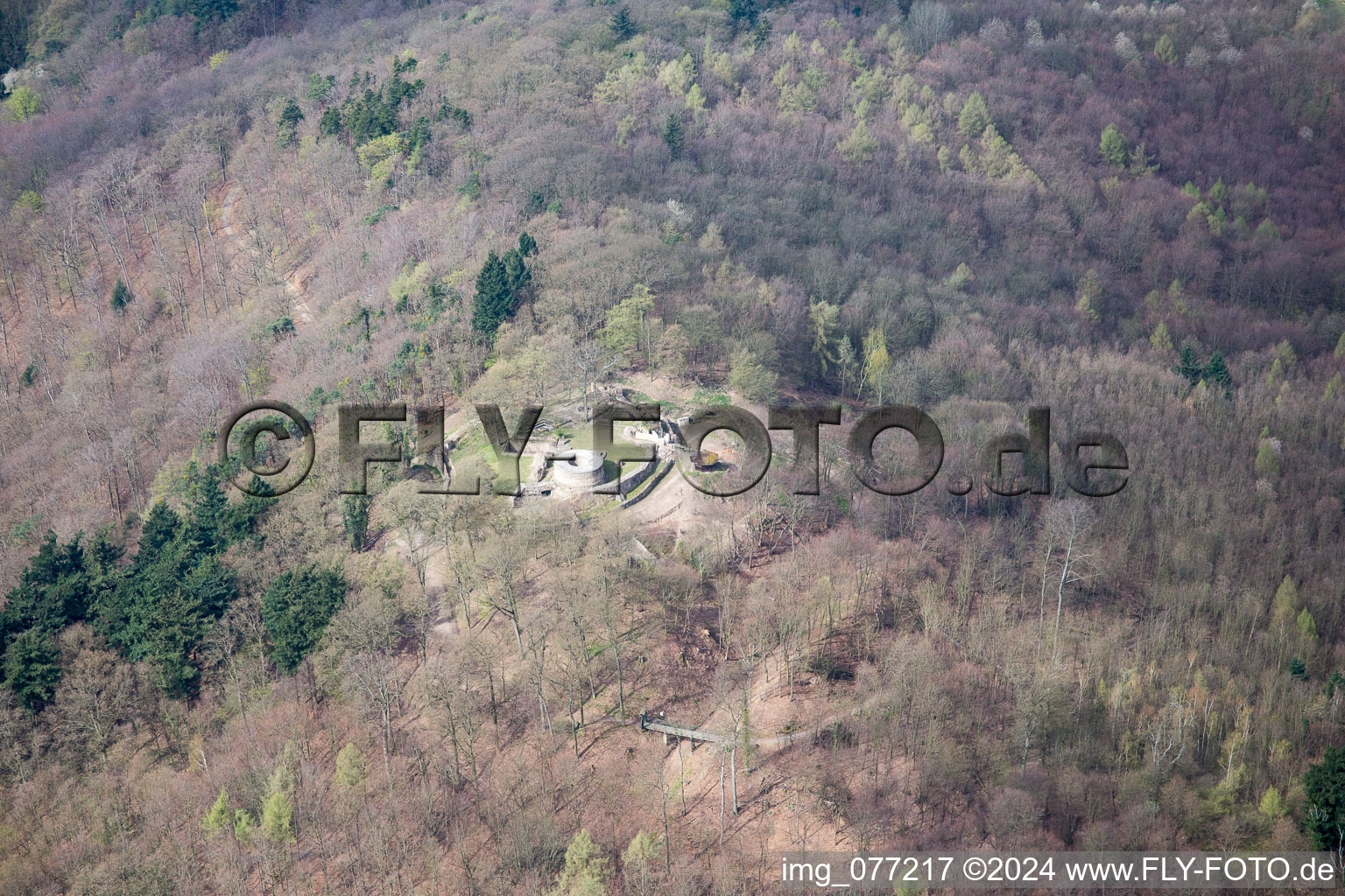 Aerial photograpy of Tannenberg Castle Ruins in Seeheim-Jugenheim in the state Hesse, Germany