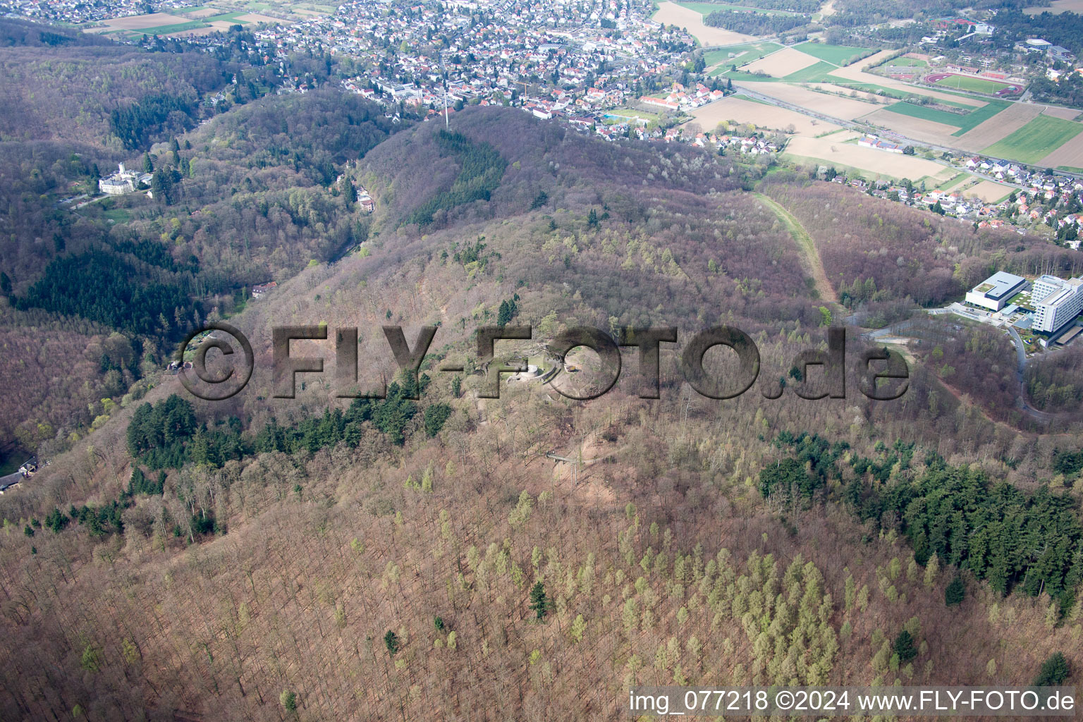 Oblique view of Tannenberg Castle Ruins in Seeheim-Jugenheim in the state Hesse, Germany