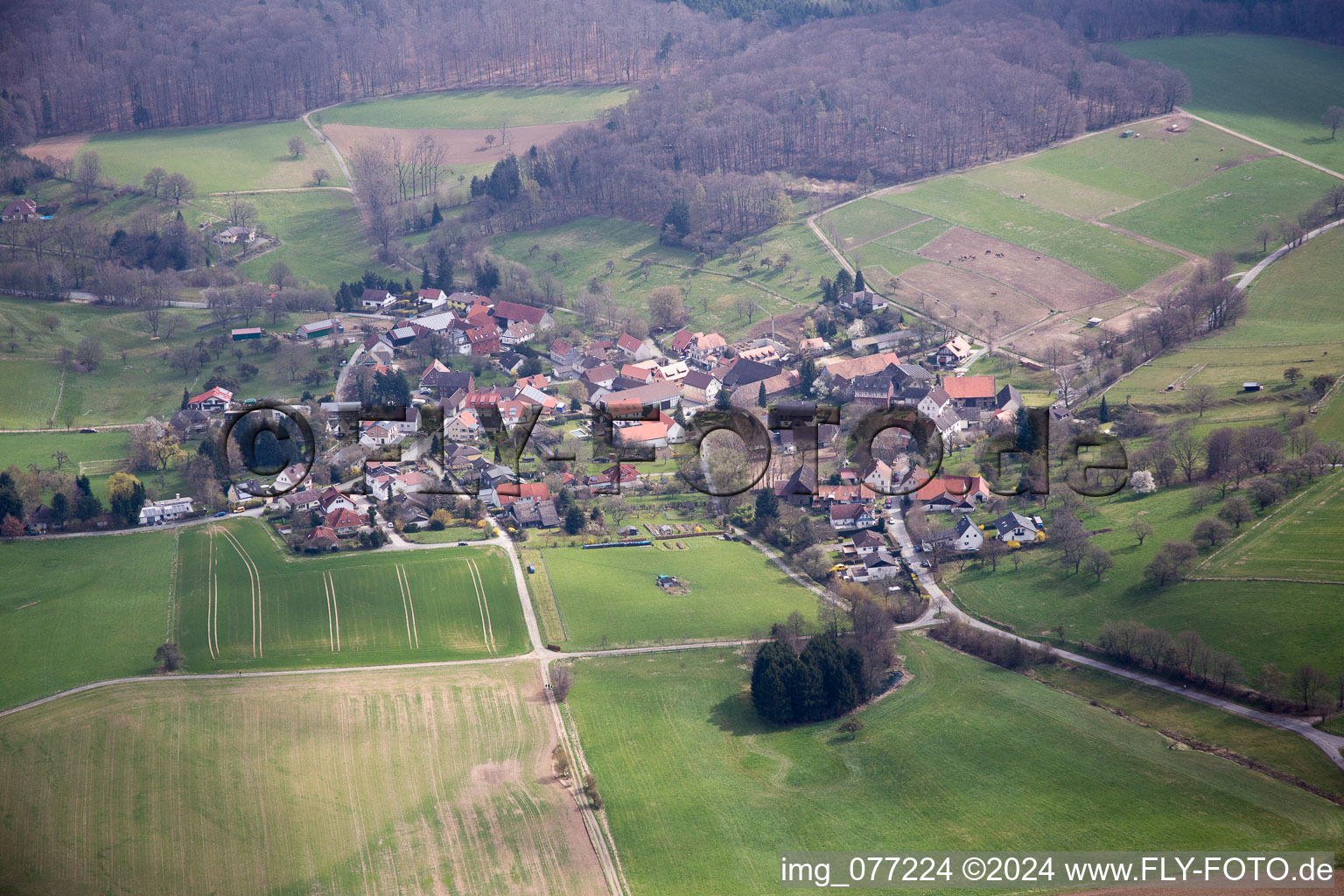 Aerial view of Neutsch in the state Hesse, Germany