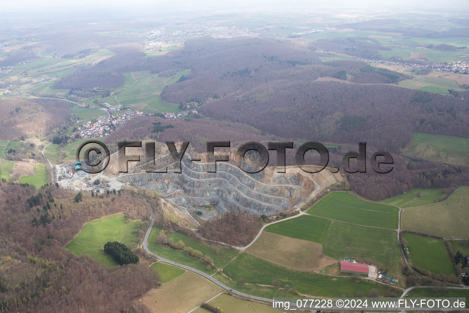 Aerial view of Opencast mining for Kalisalt in Muehltal in the state Hesse, Germany