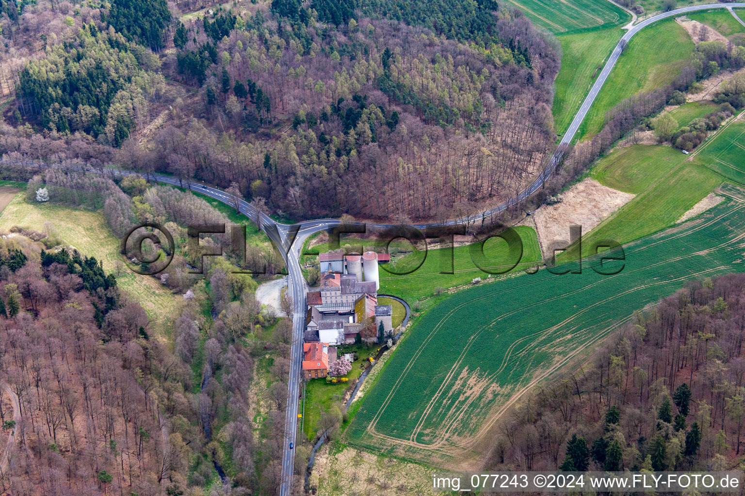 Aerial view of Castle Mill in the district Nieder-Modau in Ober-Ramstadt in the state Hesse, Germany