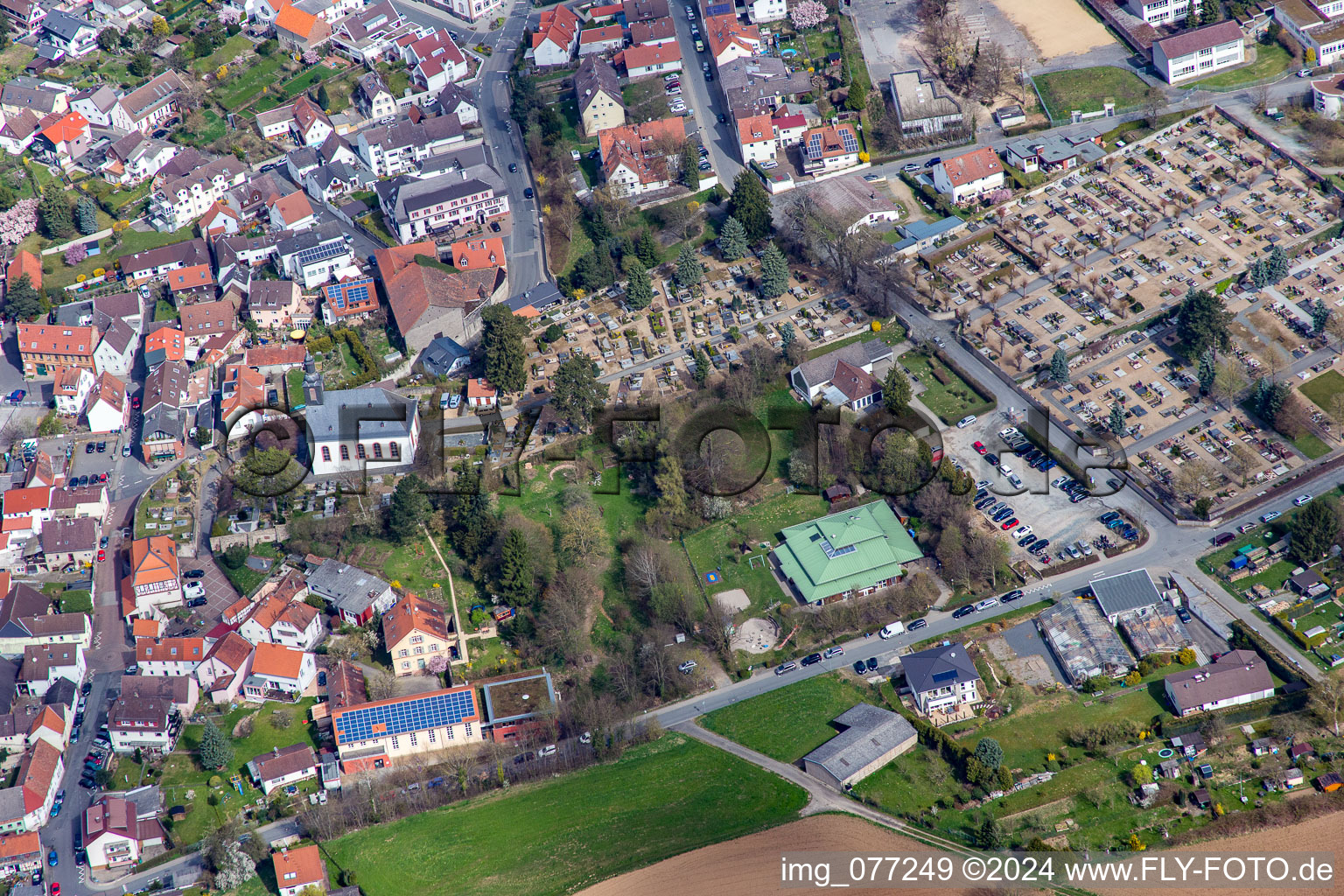 Cemetery and church in Ober-Ramstadt in the state Hesse, Germany