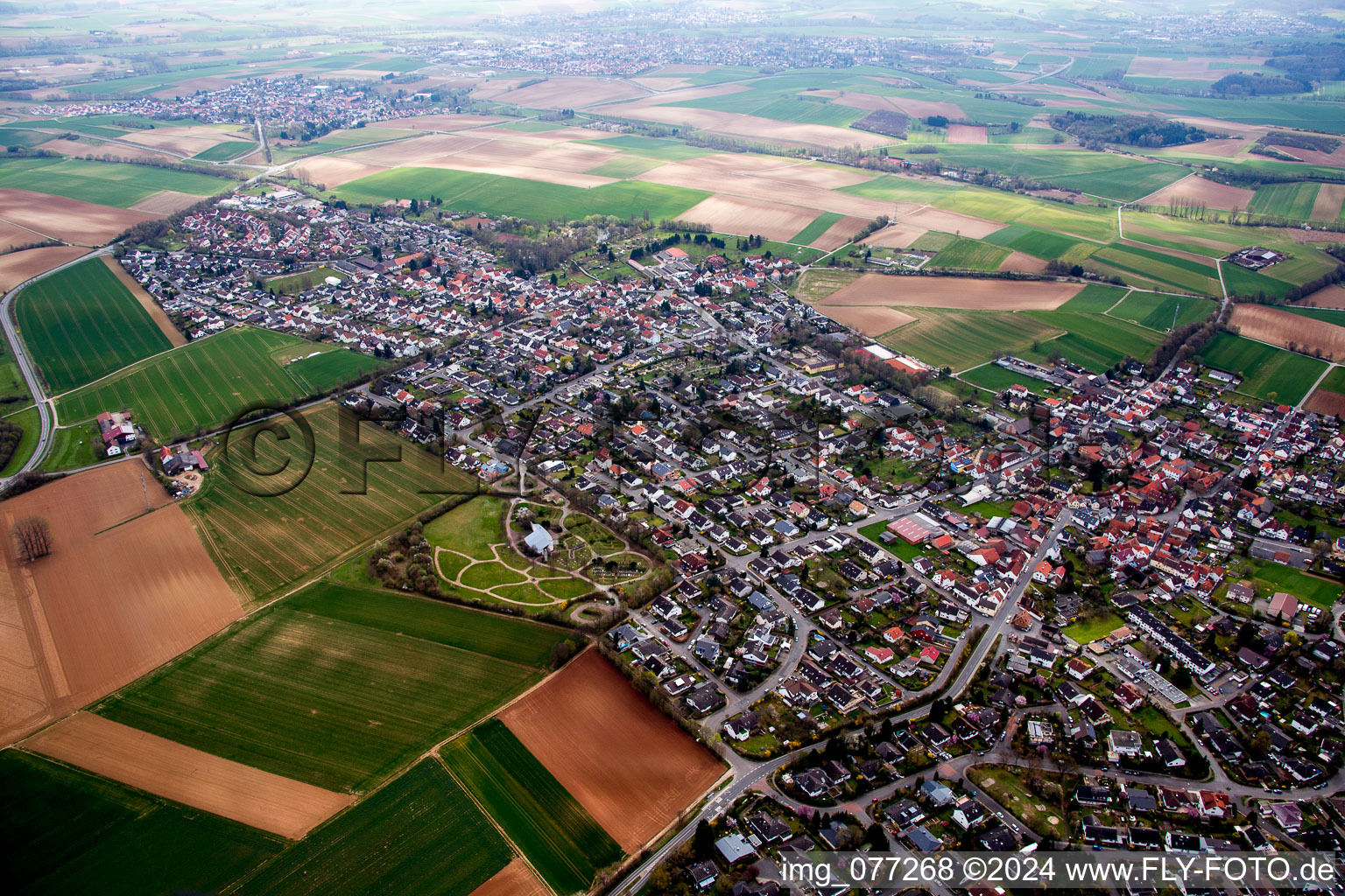 View of the streets and houses of the residential areas in the district Georgenhausen in Reinheim in the state Hesse, Germany