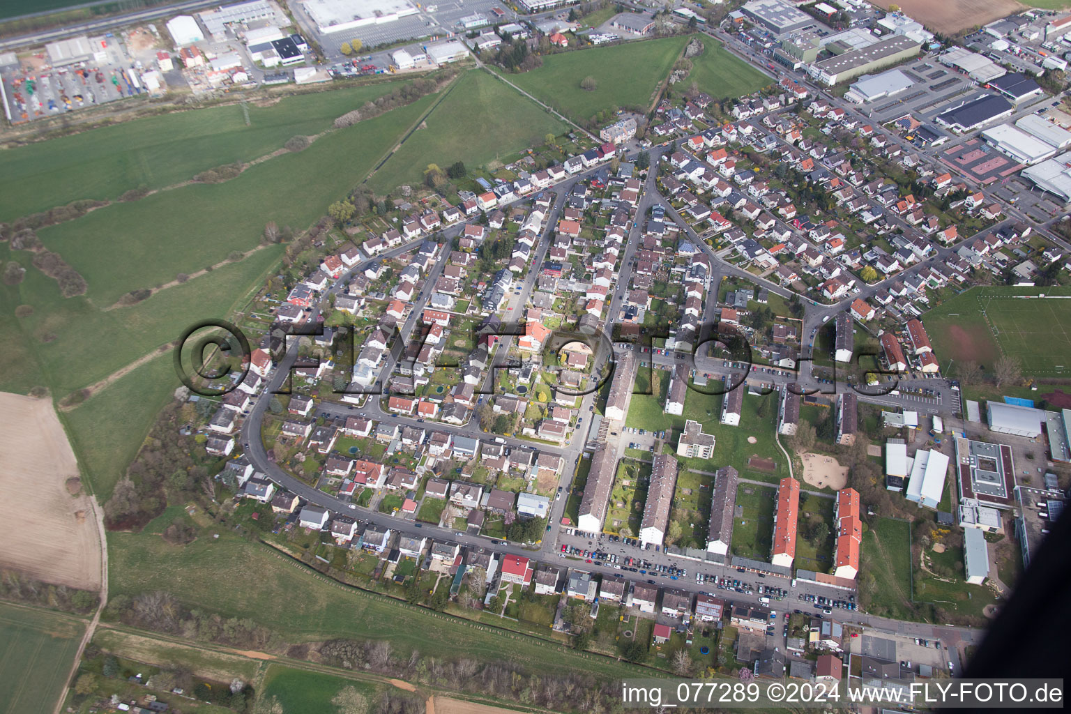 Aerial view of Groß-Zimmern in the state Hesse, Germany