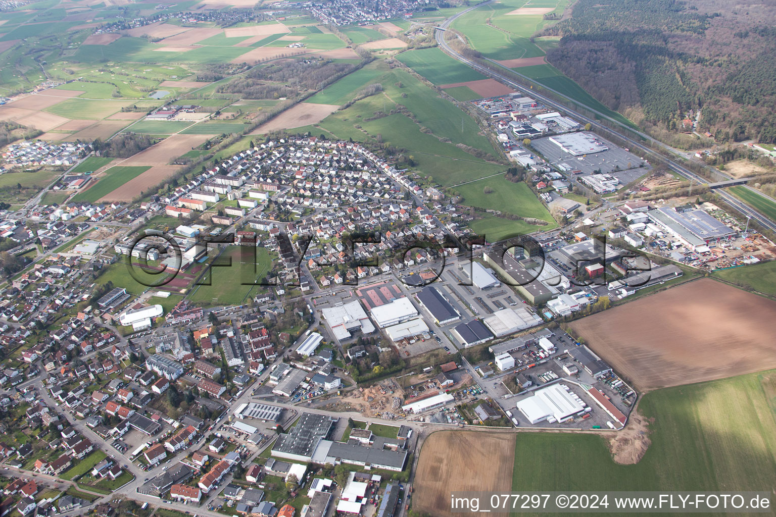 Town View of the streets and houses of the residential areas in Gross-Zimmern in the state Hesse, Germany