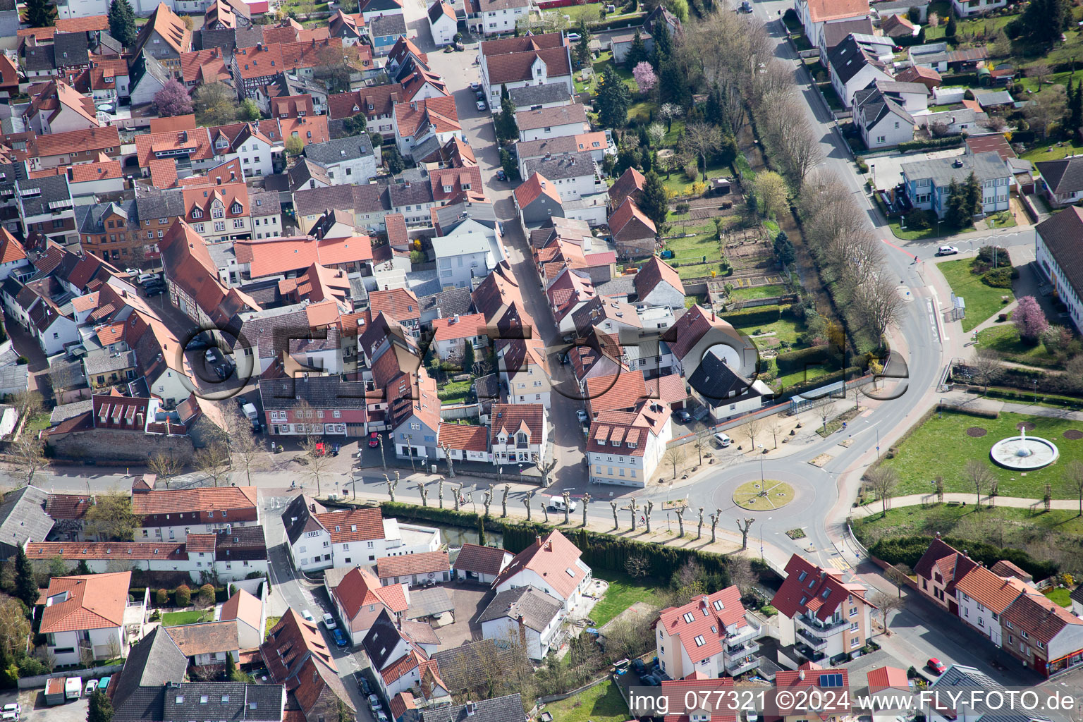 Road over the crossroads Schiessmauer - Rheingaustrasse in Dieburg in the state Hesse