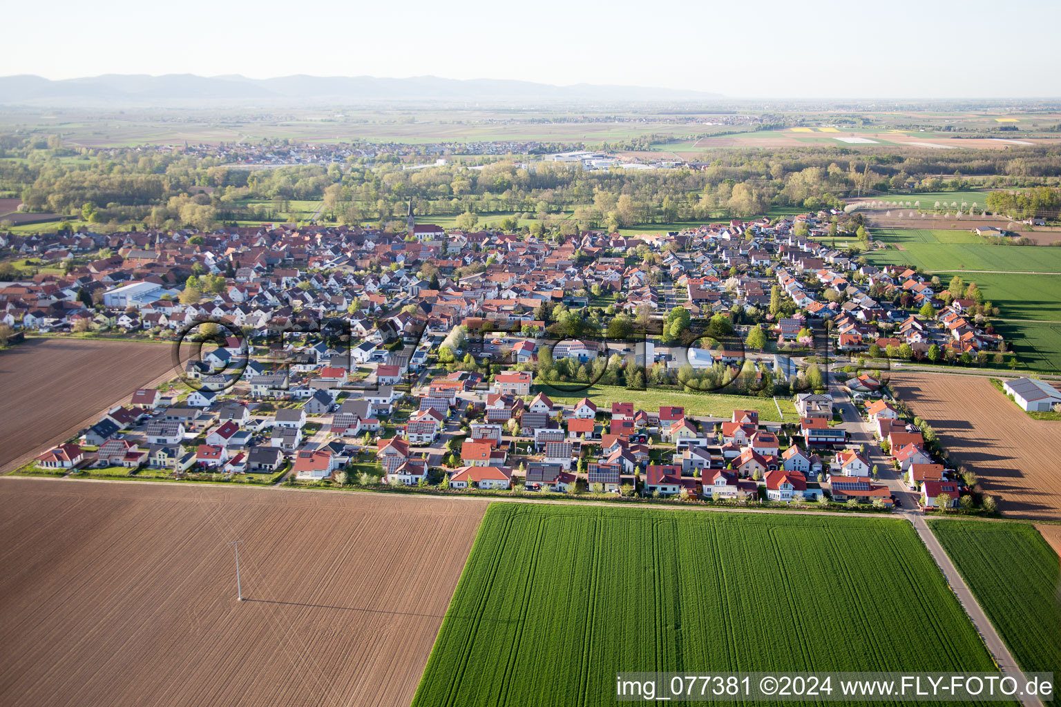 Drone recording of Steinweiler in the state Rhineland-Palatinate, Germany