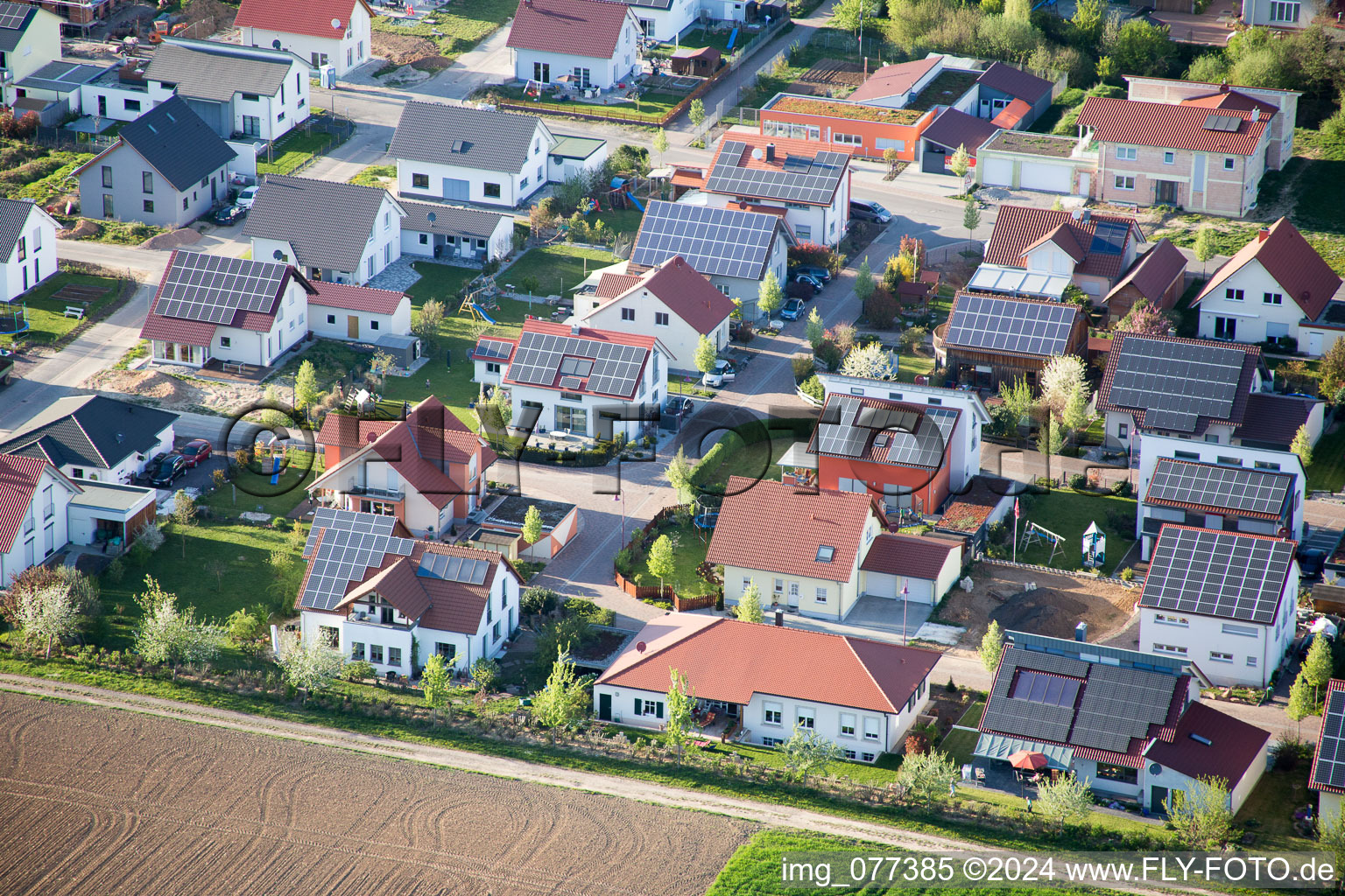 Steinweiler in the state Rhineland-Palatinate, Germany seen from a drone