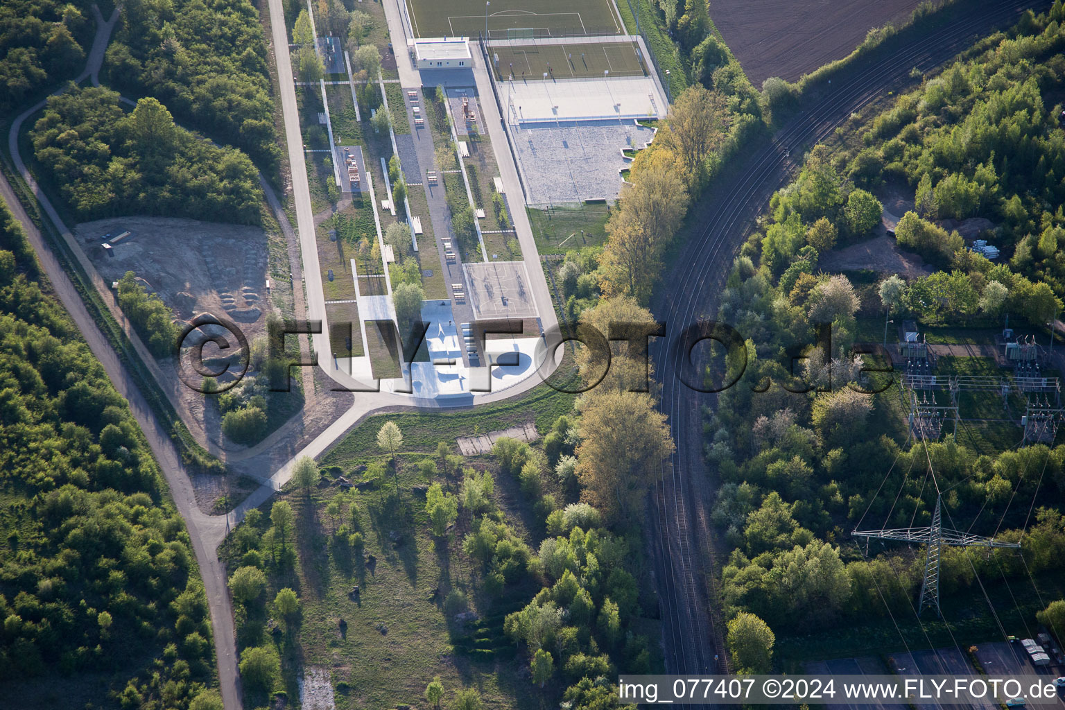 Aerial view of State Garden Show Grounds in Landau in der Pfalz in the state Rhineland-Palatinate, Germany