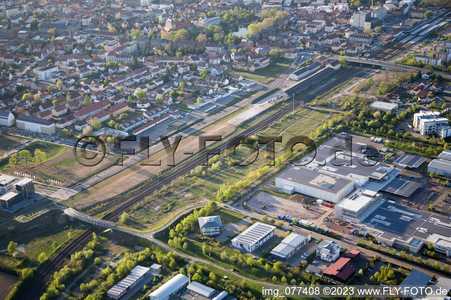 District Queichheim in Landau in der Pfalz in the state Rhineland-Palatinate, Germany from above