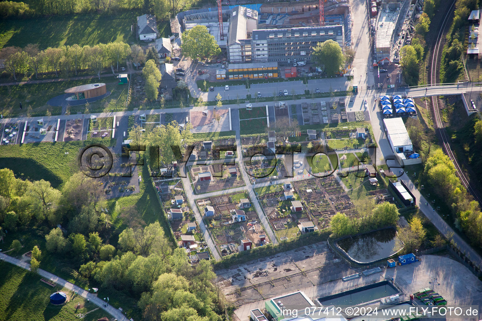 State Garden Show grounds in Landau in der Pfalz in the state Rhineland-Palatinate, Germany from above