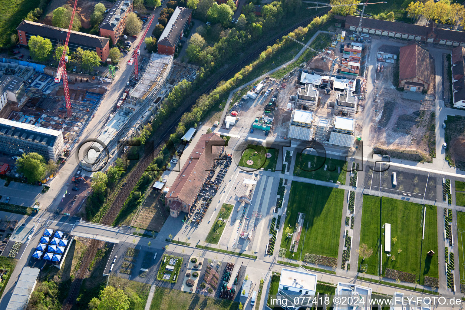 Aerial photograpy of State Garden Show 2015 in Landau in der Pfalz in the state Rhineland-Palatinate, Germany