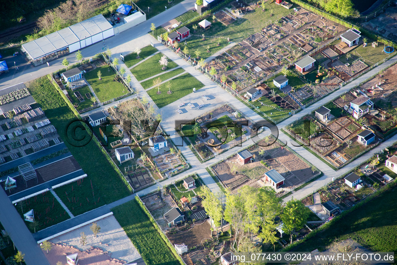 Drone recording of State Garden Show 2015 in Landau in der Pfalz in the state Rhineland-Palatinate, Germany