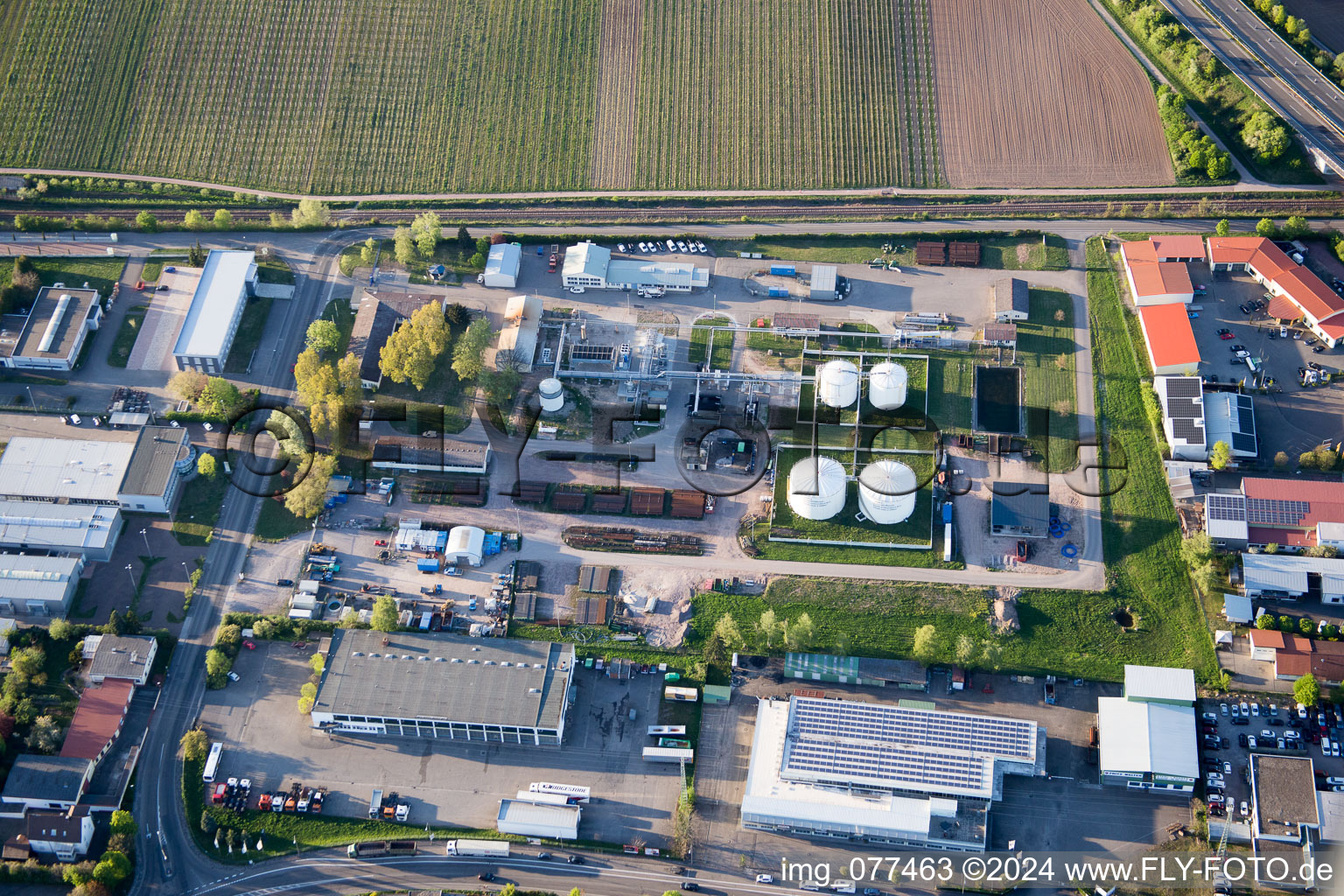 Oblique view of Industrial area north in Landau in der Pfalz in the state Rhineland-Palatinate, Germany