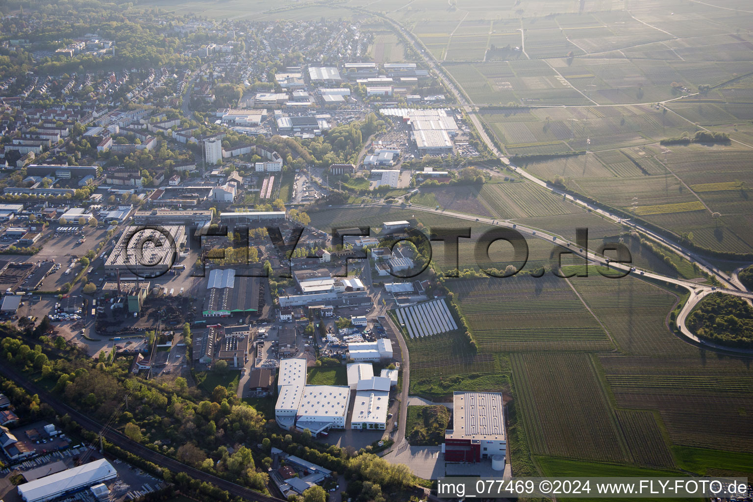 Industrial area north in Landau in der Pfalz in the state Rhineland-Palatinate, Germany from above