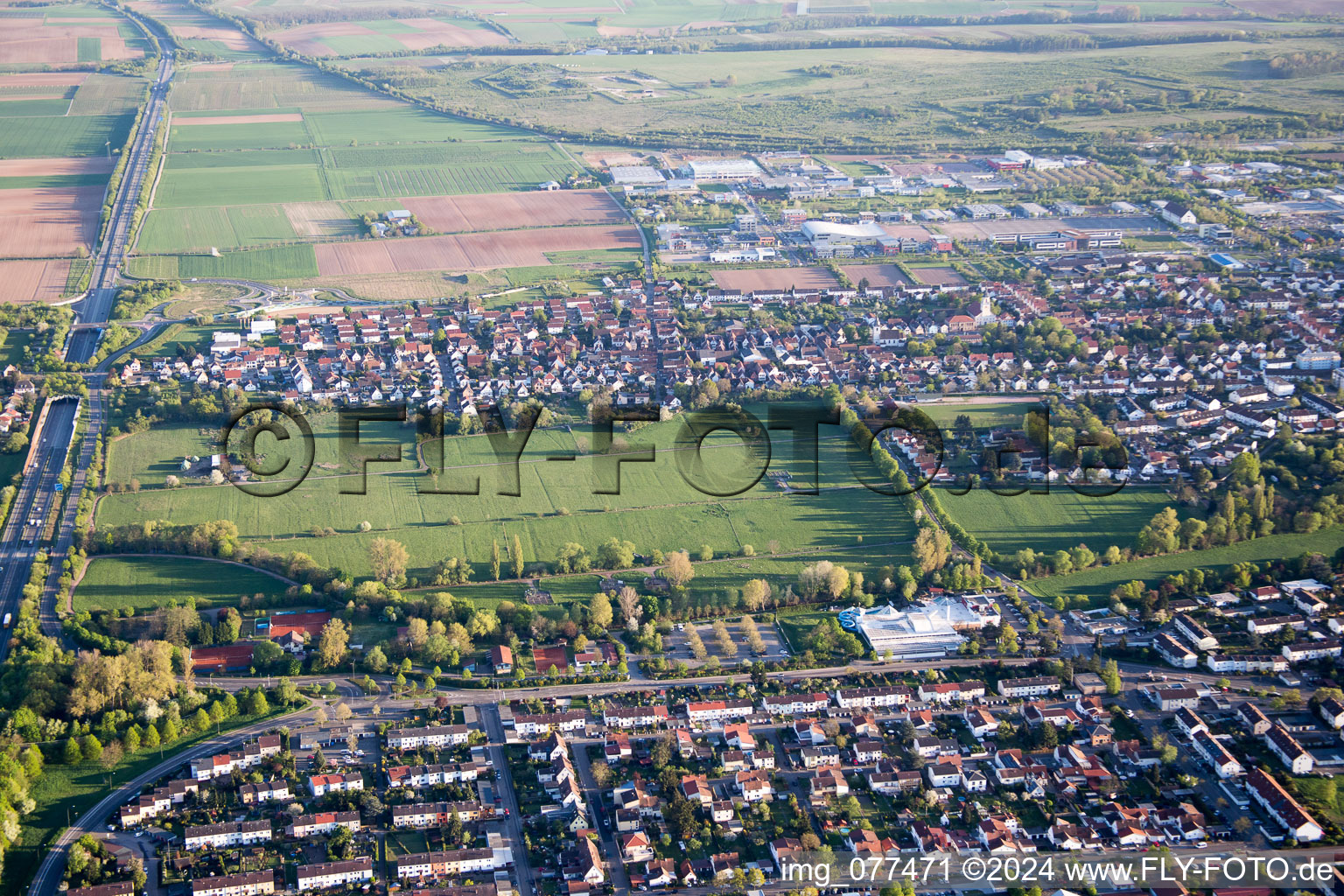 District Queichheim in Landau in der Pfalz in the state Rhineland-Palatinate, Germany from the drone perspective