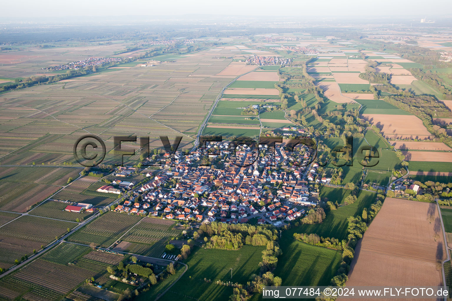 Aerial view of Venningen in the state Rhineland-Palatinate, Germany